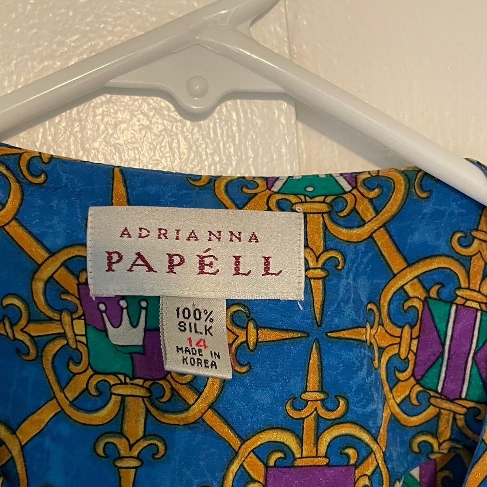 Adrianna Papell Blue and Gold Patterned Midi Dress - Picture 2 of 6